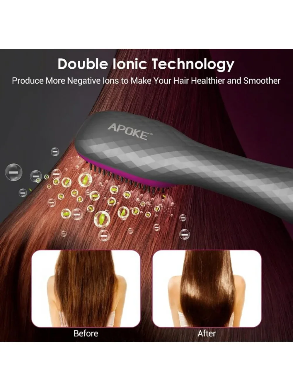 3-in-1 Hair Dryer Brush & Straightener - 1200W Ceramic Tourmaline, 2 Heat